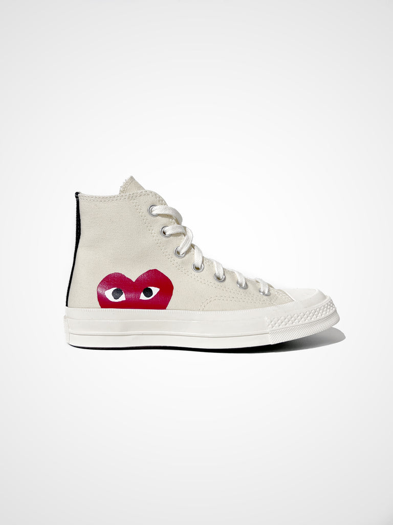 CDG PLAY x CONVERSE SINGLE HEART HIGH WHITE - AZK112