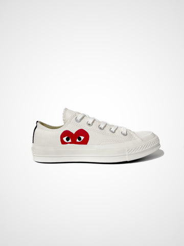 CDG PLAY x CONVERSE SINGLE HEART LOW WHITE - AZK111